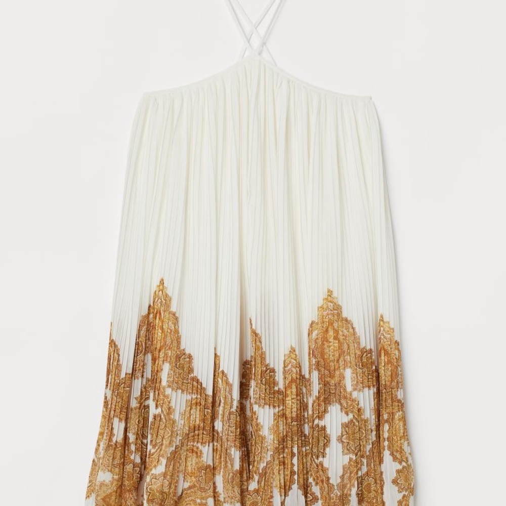 H&M | White Pleated Paisley Dress